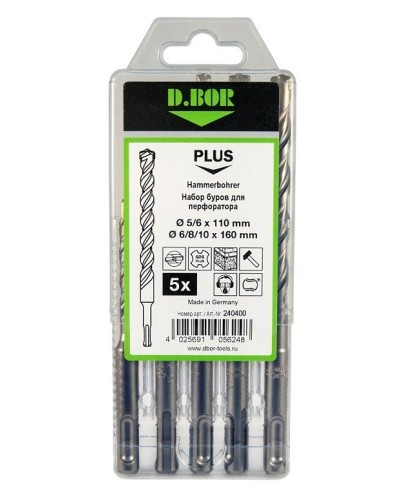 Набор буров SDS-plus V PLUS 5шт, 2-cutting (240400): Набор буров SDS-plus (5,6х110 мм; 6,8,10х160 мм) в Майкопе