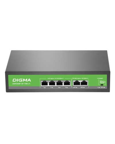 DSP204F-2F-T80 DSP204F-2F-T80 V1 (L2) 6х100Мбит/с 4PoE 4PoE+ 80W. Коммутатор с питанием по PoE. Digma в Майкопе