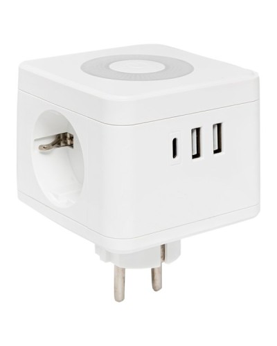 Тройник Куб 2 гнезда 2USB 2,4А+Type C + Ночник. Тройник Куб. EKF в Майкопе