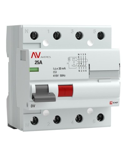 DV 4P 25А/ 30мА (AC)  AVERES (rccb-4-25-30-ac-av). Выключатели дифференциального тока (УЗО). EKF в Майкопе
