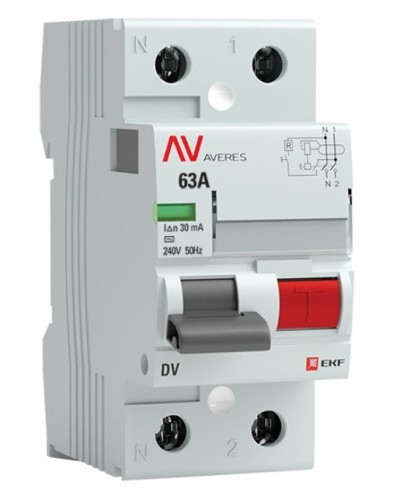 DV 2P 63А/ 30мА (AC)  AVERES (rccb-2-63-30-ac-av). Выключатели дифференциального тока (УЗО). EKF в Майкопе