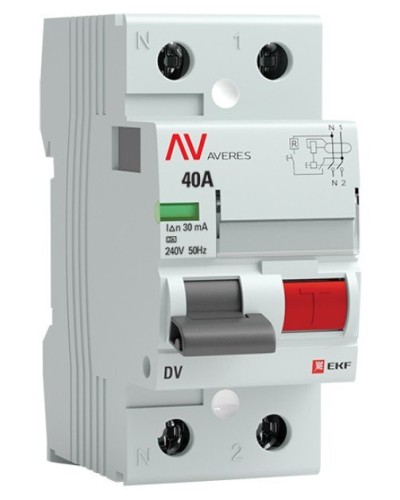 DV 2P 40А/ 30мА (A)  AVERES (rccb-2-40-30-a-av). Выключатели дифференциального тока (УЗО). EKF в Майкопе
