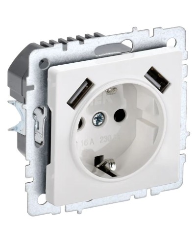 Розетка с з/к с USB A+A 2,1А РЮш10-1-БрБ белый BRITE (BR-R14-16-U21-D21-K01). Розетка с заземлением с защитными шторками, 2,1А. IEK в Майкопе