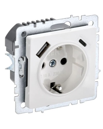 Розетка с з/к с USB A+C 18Вт РЮш11-1-БрБ белый BRITE (BR-R14-16-U22-018-K01). Розетка с заземлением с защитными шторками, 18Вт. IEK в Майкопе
