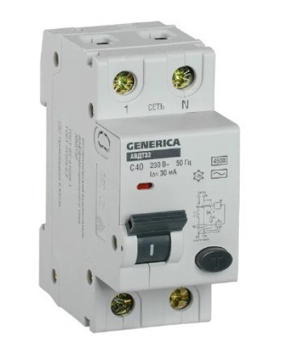GENERICA АВДТ 32 C40 2Р 30мА (MAD25-5-040-C-30). Автоматический выключатель дифференциального тока. IEK в Майкопе