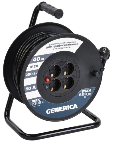 УК40 4 места 2P+PE, 40м GENERICA (WKP10-10-04-40-G). Удлинитель на катушке с термозащитой, 3х1,0кв.мм. IEK в Майкопе