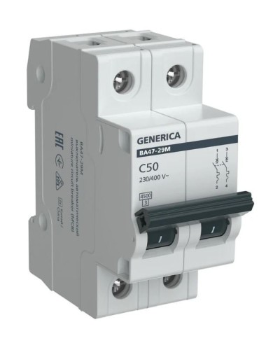 GENERICA ВА47-29М 2P C 50А 4,5кА (MVA21-2-050-C-G). Автоматический выключатель. IEK в Майкопе
