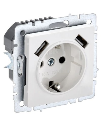 Розетка с з/к с USB A+A 3,1А РЮш10-2-БрБ белый BRITE (BR-R14-16-U21-D31-K01). Розетка с заземлением с защитными шторками, 3,1А. IEK в Майкопе
