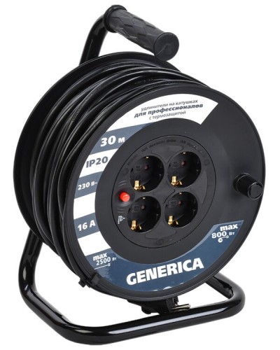 УК20 4 места 2P+PE, 20м GENERICA (WKP20-16-04-20-G). Удлинитель на катушке с термозащитой, 3х1,5кв.мм. IEK в Майкопе