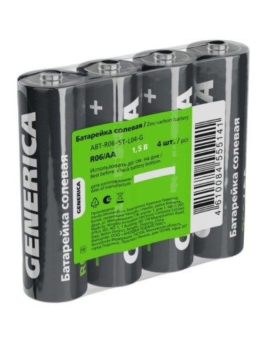 Батарейка солевая R06/AA GENERICA (4 шт) (ABT-R06-ST-L04-G). Батарейка солевая. IEK в Майкопе