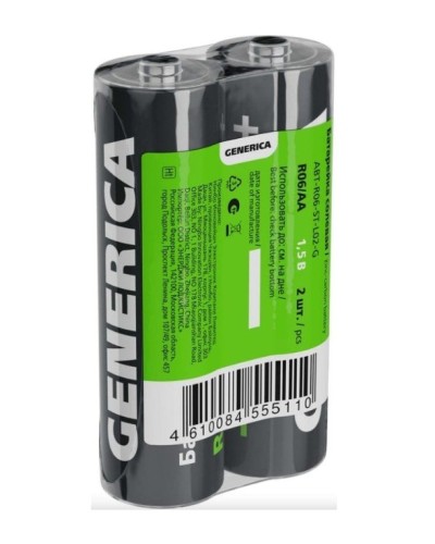 Батарейка солевая R06/AA GENERICA (2 шт) (ABT-R06-ST-L02-G). Батарейка солевая. IEK в Майкопе