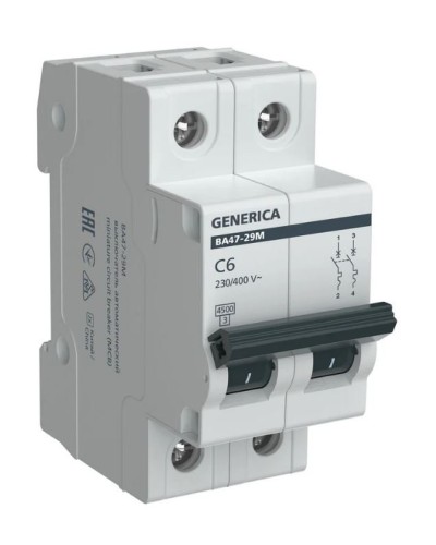 GENERICA ВА47-29М 2P C 6А 4,5кА (MVA21-2-006-C-G). Автоматический выключатель. IEK в Майкопе