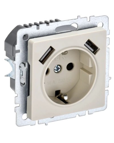 Розетка с з/к с USB A+A 3,1А РЮш10-2-БрКр бежевый BRITE (BR-R14-16-U21-D31-K10). Розетка с заземлением с защитными шторками, 3,1А. IEK в Майкопе