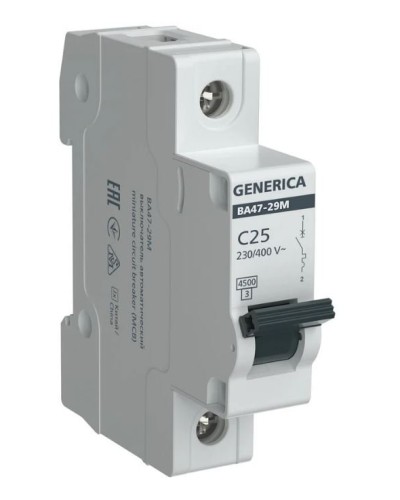 GENERICA ВА47-29М 1P C 25А 4,5кА (MVA21-1-025-C-G). Автоматический выключатель. IEK в Майкопе