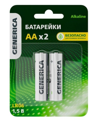 Батарейка Alkaline LR06/AA GENERICA (2 шт) (ABT-LR06-ST-L02-G). Батарейка щелочная. IEK в Майкопе