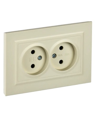 Розетка 2-местная без з/к РС12-2-БрКр бежевый BRITE (BR-R20-10-K10-F). Розетка без заземления без защитных шторок в сборе. IEK в Майкопе