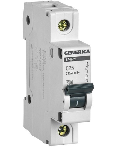 GENERICA ВА47-29 1P C 25А 4,5кА (MVA25-1-025-C). Автоматический выключатель. IEK в Майкопе