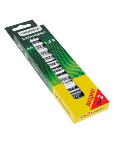 Батарейка Alkaline LR06/AA GENERICA (12 шт) ПРОМО (ABT-LR06-ST-B12-G). Батарейка щелочная. IEK в Майкопе
