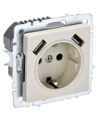 Розетка с з/к с USB A+A 2,1А РЮш10-1-БрКр бежевый BRITE (BR-R14-16-U21-D21-K10). Розетка с заземлением с защитными шторками, 2,1А. IEK в Майкопе