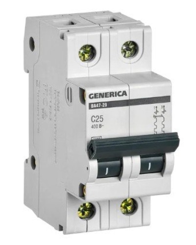 GENERICA ВА47-29 2P C 25А 4,5кА (MVA25-2-025-C). Автоматический выключатель. IEK в Майкопе
