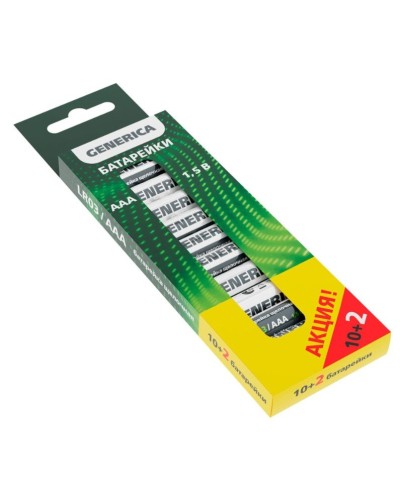 Батарейка Alkaline LR03/AAA GENERICA (12 шт) ПРОМО (ABT-LR03-ST-B12-G). Батарейка щелочная. IEK в Майкопе