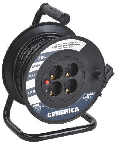 УК20 4 места 2P+PE, 20м GENERICA (WKP10-10-04-20-G). Удлинитель на катушке с термозащитой, 3х1,0кв.мм. IEK в Майкопе