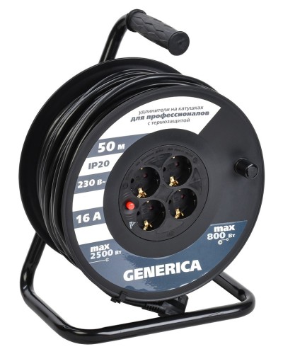 УК50 4 места 2P+PE, 50м GENERICA (WKP20-16-04-50-G). Удлинитель на катушке с термозащитой, 3х1,5кв.мм. IEK в Майкопе