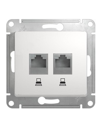 Glossa розетка RJ45+RJ45 2-местная, кат. 5Е, скрытой установки, механизм, белый (GSL000185KK). Розетка компьютерная. Systeme Electric в Майкопе