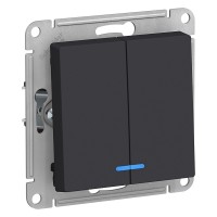 AtlasDesign выключатель 2-клавишный с подсветкой, скрытой установки, механизм, карбон (ATN001053). Выключатель. Systeme Electric