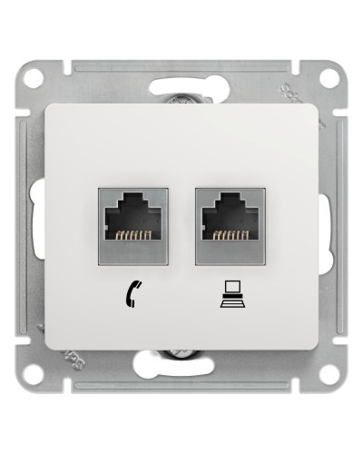 Glossa розетка RJ11+RJ45, 2-местная, кат. 5Е, скрытой установки, механизм, белый (GSL000185). Розетка компьютерная + телефонная. Systeme Electric в Майкопе