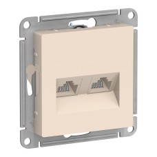 AtlasDesign розетка RJ45+RJ45, 2-местная, скрытой установки, механизм, бежевый (ATN000285). Розетка компьютерная. Systeme Electric