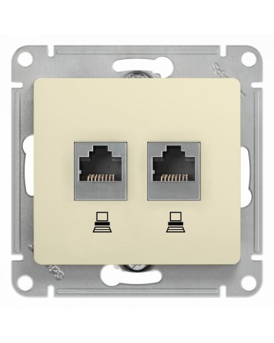 Glossa розетка RJ45+RJ45 2-местная, кат. 5Е, скрытой установки, механизм, бежевый (GSL000285KK). Розетка компьютерная. Systeme Electric в Майкопе