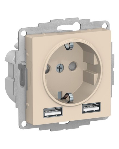 AtlasDesign розетка 1-местная с 2 USB A+A, скрытой установки, механизм, бежевый (ATN000230). Розетка с USB. Systeme Electric в Майкопе