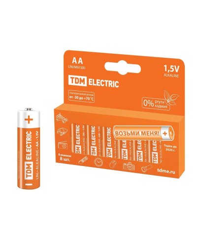 LR6 AA Alkaline 1,5V PAK-8 TDM (SQ1702-0009). Элемент питания. TDM ЕLECTRIC в Майкопе