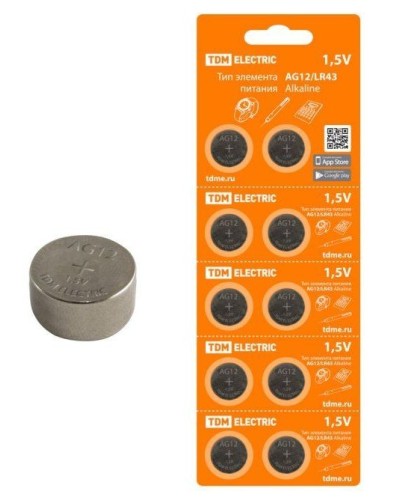 AG12/LR43 Alkaline 1,5V BP-10 TDM (SQ1702-0046). Элемент питания. TDM ЕLECTRIC в Майкопе