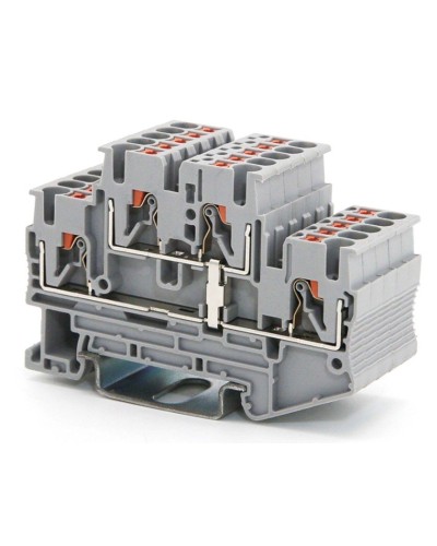 Клемма двухуровневая, зажим push-in, 2.5 кв.мм, серая (VPRTT-2.5-PV-GY). Клемма проходная, 4 точки подключения, уровни соединены перемычкой. ДКС в Майкопе