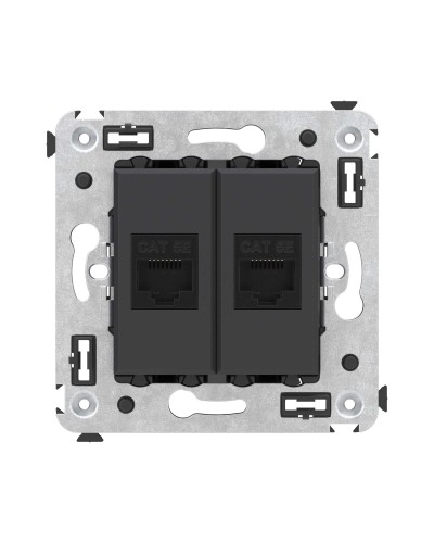 Розетка RJ-45 в стену, кат.5E, Avanti, двойная, черный матовый (4412664). Розетка компьютерная. ДКС в Майкопе