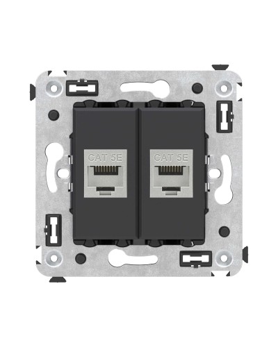 Розетка RJ-45 в стену, кат.6E, Avanti, двойная, черная матовая (4412764). Розетка компьютерная. ДКС в Майкопе