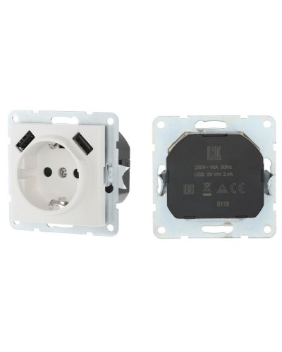 Розетка с з/к + 2xUSB разъема, 2А, белый LK60 (868004-1). Розетка. Экопласт в Майкопе