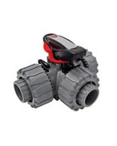 Ecoplast Кран шаровой трехходовой ПВХ D25 (уплотнение TPV, остальное EPDM) с муфтовым окончанием (49448). Кран шаровой, с муфтовым окончанием. Экопласт в Майкопе