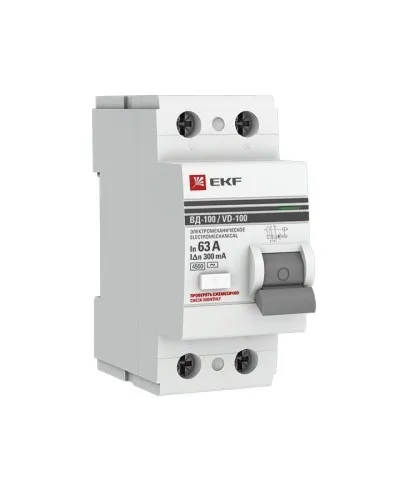 УЗО ВД-100 2P 63А 300мА тип AC эл-мех  PROxima (elcb-2-63-300-em-pro). Выключатель дифференциального тока (УЗО). EKF в Майкопе