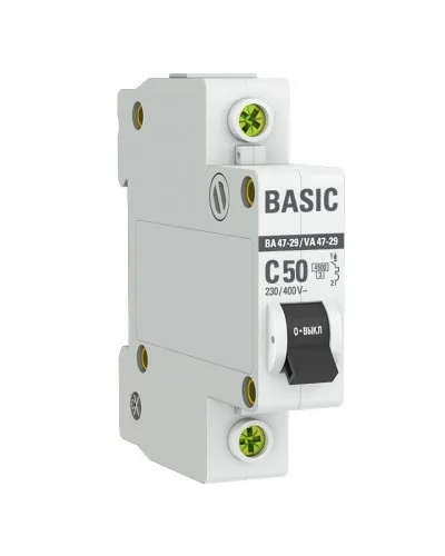 Автоматический выключатель 1P 50А (C) 4,5кА ВА 47-29 Basic (mcb4729-1-50C). Автоматический выключатель. EKF в Майкопе