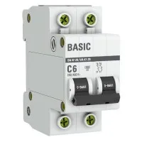Автоматический выключатель 2P 6А (C) 4,5кА ВА 47-29 Basic (mcb4729-2-06C). Автоматический выключатель. EKF