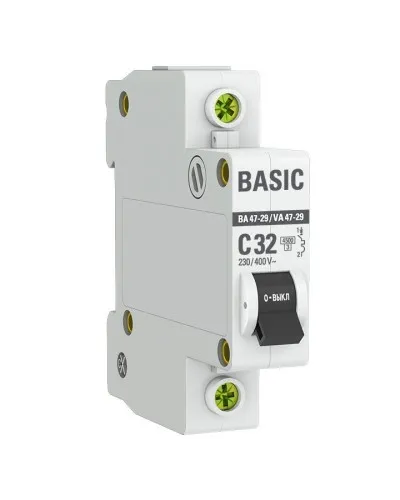 Автоматический выключатель 1P 32А (C) 4,5кА ВА 47-29 Basic (mcb4729-1-32C). Автоматический выключатель. EKF в Майкопе