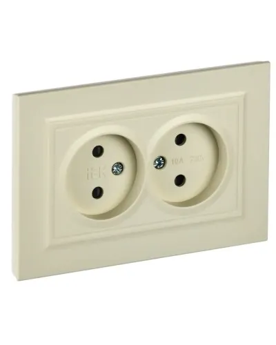 Розетка 2-местная без з/к РСш12-2-БрКр бежевый BRITE (BR-R23-10-K10-F). Розетка без заземления с защитными шторками в сборе. IEK в Майкопе