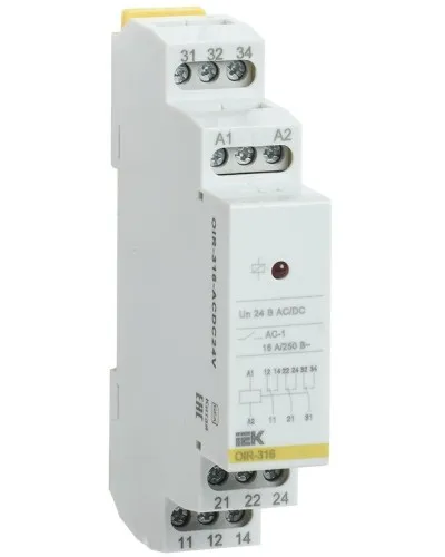 Реле промежуточное модульное OIR 3 контакта 16А 24В AC/DC (OIR-316-ACDC24V). Реле промежуточное модульное. IEK в Майкопе