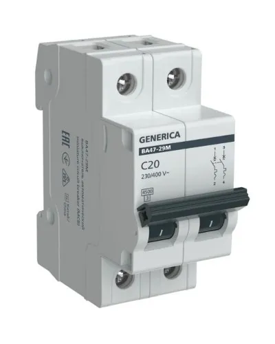 GENERICA ВА47-29М 2P C 20А 4,5кА (MVA21-2-020-C-G). Автоматический выключатель. IEK в Майкопе