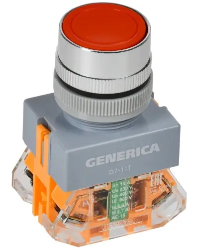 Кнопка D7-11T d=22мм красная GENERICA (BBT50-11T-3-21-K04-G). Кнопка управления с фиксацией. IEK в Майкопе