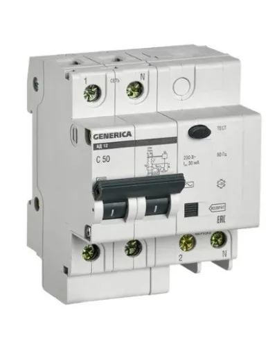 GENERICA АД12 2Р 50А 30мА (MAD15-2-050-C-030). Автоматический выключатель дифференциального тока. IEK в Майкопе