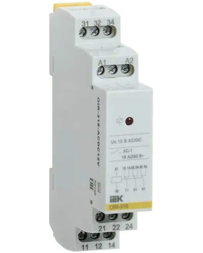 Реле промежуточное модульное OIR 3 контакта 16А 12В AC/DC (OIR-316-ACDC12V). Реле промежуточное модульное. IEK в Майкопе